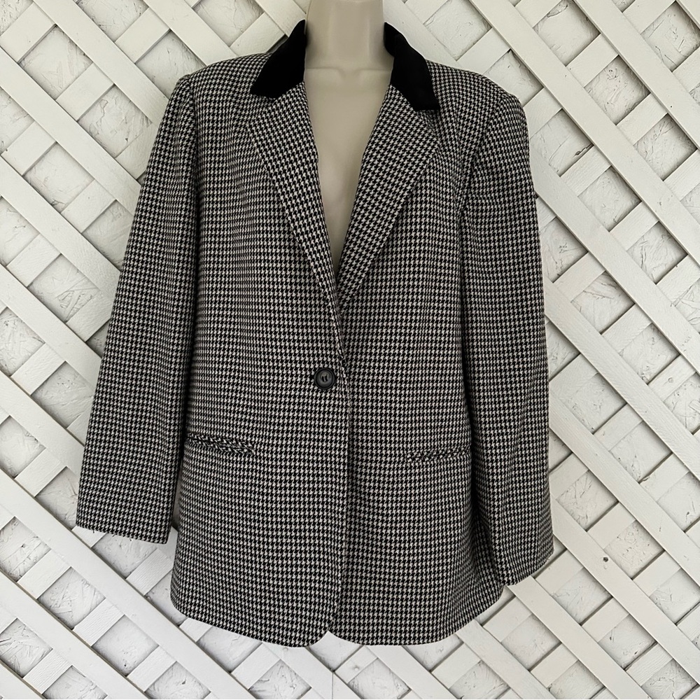 Women’s Houndstooth Blazer Jacket Sz 14 Academia Wool Blend
